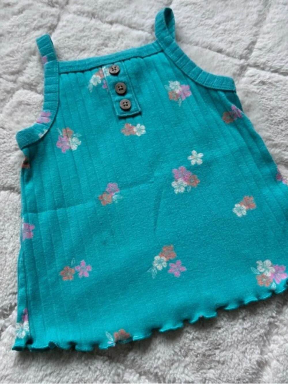 Cat & Jack | Green & Pink Floral Ribbed Tank Top and Shorts Set | Size 18 Months